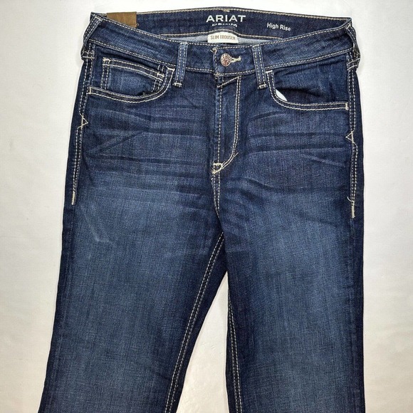 Ariat High Rise Slim Trouser Jeans 29 Denim Dark Blue Bootcut Flared Western - Picture 8 of 12